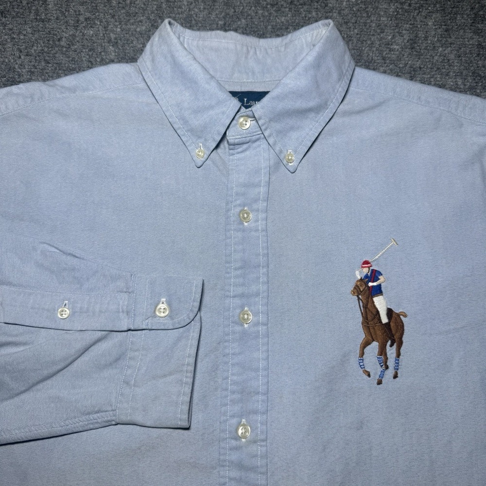 VTG Polo Ralph Lauren Big Pony Button Down Classic Fit Long Sleeve Men XL Blue